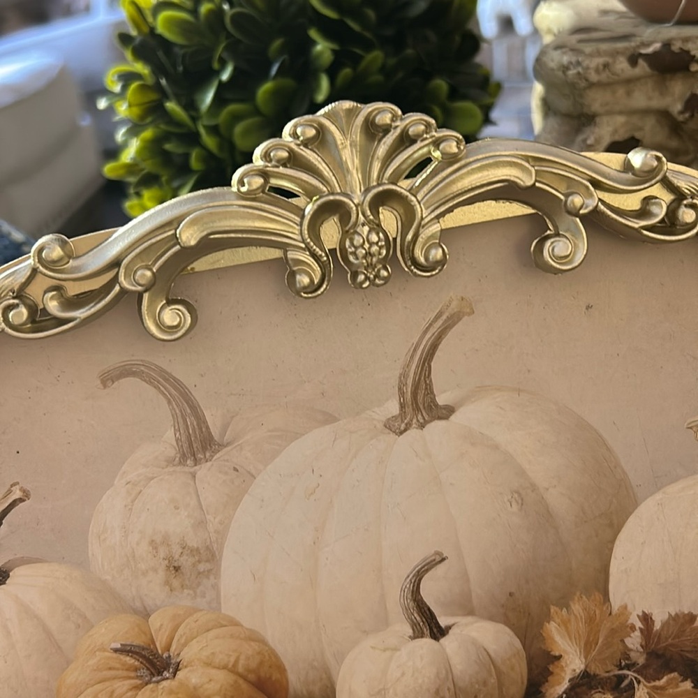 NEW! Vintage Inspired Fall Shabby Chic Ornate Gold Framed Fall Harvest Pumpkin - Picture 4 of 6